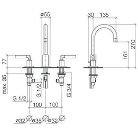 Dornbracht Tara. 135 Zweihandmischer (20710882-08)