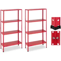 Relaxdays Schwerlastregal 4 Ebenen Metall 147,5x75,5x30,5 cm rot