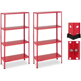 Relaxdays Schwerlastregal 4 Ebenen Metall 147,5x75,5x30,5 cm rot