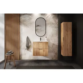 Rodan | Waschbeckunterschrank 60cm | Braun matt - Eiche | B/H/T 60/57/46cm | 2 Softclose-Schubladen | Badezimmerschränke, Badmöbel, Unterschränke - Braun