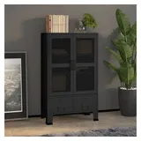 furnicato Spind Industrial Style Aufbewahrungsschrank 70 x 40 x 115 cm Schwarz (1-St) Sideboard mit Gittertüren, 2 Schubladen und Namensschildhaltern schwarz