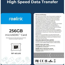 Reolink MicroSDXC Speicherkarte, Klasse 10 U3 TF Speicherkarte, kompatibel mit Reolink Überwachungskamera, 256GB