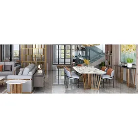 xl moebel gmbh Esszimmer Wohnzimmer Edelstahl Design Tische 180x90cm Luxus Möbel Esstisch Tisch - Weiß