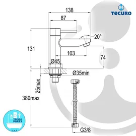 tecuro DESIGN Standventil mit hochwertigem Keramikventil - verchromt