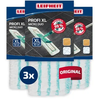 Leifheit Wischbezug Profi XL Micro Duo 3er Set, Bodenwischer Ersatzbezug für alle Bodenarten, nimmt Schmutz auf, 2-Faser-System, Putzlappen aus Mikrofaser