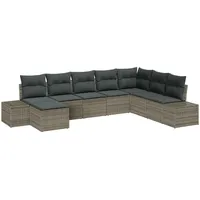 VidaXL 8-tlg. Garten-Sofagarnitur mit Kissen Grau Poly Rattan