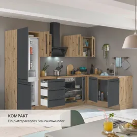 kochstation Winkelküche L-Form 270 x 165 cm schwarz