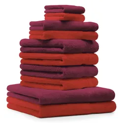 Betz 10-tlg. Handtuch-Set CLASSIC 100% Baumwolle2 Duschtücher 4 Handtücher 2 Gästetücher 2 Seiftücher Farbe rot und dunkelrot