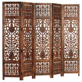vidaXL 5-tlg. Raumteiler Handgeschnitzt Braun 200×165 cm Mangoholz