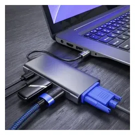Primewire 5 in 1 USB 3.2 Gen1 Typ C Hub zu VGA Adapter, 4K HDMI + USB Typ A + Typ C PD Ladeport für Macbook Laptop etc.