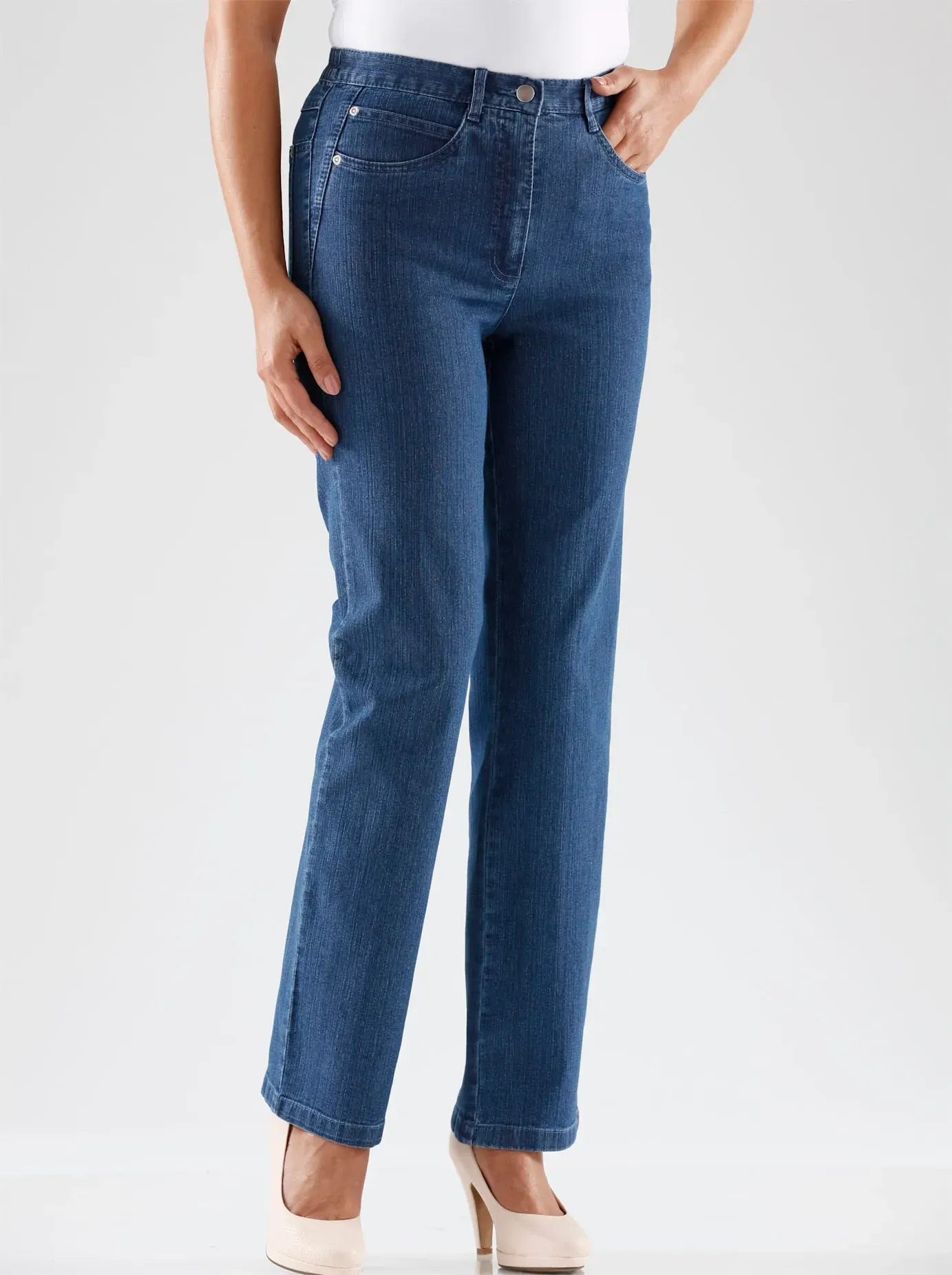 Dehnbund-Jeans CASUAL LOOKS, Damen, Gr. 36, Normalgrößen, blau (blau, stone, washed), 78% Baumwolle, 20% Polyester, 2% Elasthan, unifarben, lang, Jeans