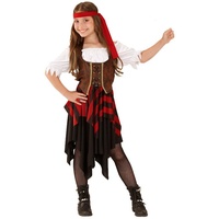 Karneval-Klamotten Piraten-Kostüm Freibeuter Piratin Mädchen Piratenbraut, Kinderkostüm Seeräuber Mädchen Pirat braun|rot|schwarz 152