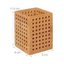 Relaxdays Stiftköcher Bambus 9,0 x 9,0 x 11,0 cm