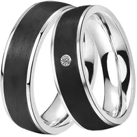 Trauring DOOSTI "Schmuck Geschenk Edelstahl Ehering Partnerring LIEBE" Fingerringe Gr. 56, mit Zirkonia, Edelstahl-Carbon, 6mm, schwarz (edelstahlfarben-schwarz + kristallweiß) wahlweise mit oder ohne Zirkonia