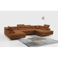 Ecksofa, Wohnzimmer U Couch, Polstersofa mit Bettkasten - GUSTAW-U - Orange - Orange