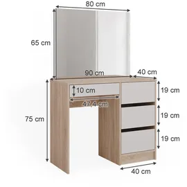 Vicco Schminktisch Sherry Sonoma Weiß, 90 cm, Spiegel