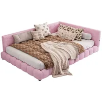 DOPWii Daybett 140×200 cm Tagesbett,Schlafsofa,Bett mit Lattenrost, Ohne Matratze, Daybett,16 Farben Umgebungslicht, USB-Anschluss,Typ-C,Vliesimitat rosa