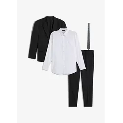 bonprix Anzug mit Hemd und Krawatte (4-tlg.Set) Slim Fit, schwarz, 48