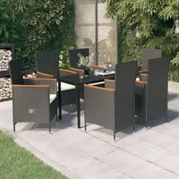 VidaXL 7-tlg. Garten-Essgruppe mit Kissen Schwarz