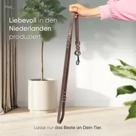 Freudentier Hundeleine aus zertifiziertem Leder 2m verstellbar dunkelbraun 2 cm