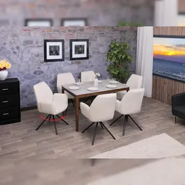 Mendler 6er-Set Esszimmerstuhl HWC-G67, Küchenstuhl Stuhl Armlehne, drehbar Auto-Position, Stoff Bouclé MVG ~ creme