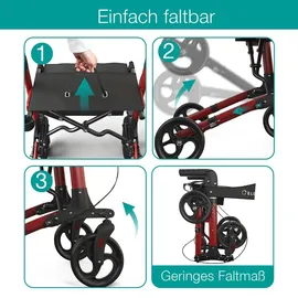 eloneo Leichtgewicht Rollator mit Sitz rot