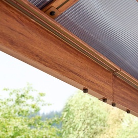 TOOLPORT Gartenpavillon 3x3 m Holzoptik, ca 8 mm Polycarbonat-Dach, 4 Seitenteile in grau