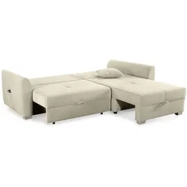 luma-home schönes für dein zuhause Ecksofa mit Schlaffunktion und Bettkasten 236/160/81 cm, Ottomane beidseitig montierbar, Cord Grau / 15201 - Beige