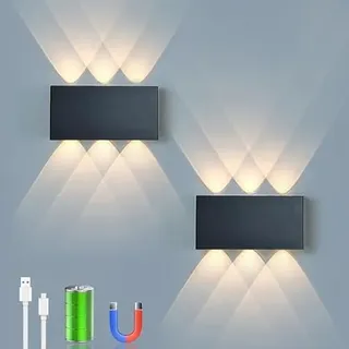 Akku Wandlampe, mit Touch Control Schalter LED Magnetisch Akku Wandleuchte 5200mAh Kabellose Wandlampe 3 Modi Helligkeitsstufen, ideal für Loft Flur Schlafzimmer (2pcs Schwarz)