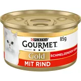 PURINA GOURMET Gold Schmelzender Kern Katzenfutter nass, mit Rind, 12er Pack (12 x 85g)