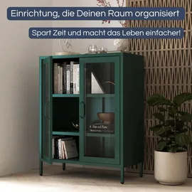 Jan Nowak Vitrinenschrank Wohnzimmer klein GINA 101,5 x 80 x 40 cm, DunkelGrünfarbig