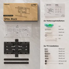 ONKRON Wandhalterung für 32-90 Zoll bis 50 kg, Schwarz