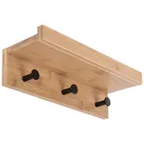 ONVAYA Wandregal Wandregal mit 5 Haken, Regalbrett schwebend aus Holz, Schlüsselbrett beige
