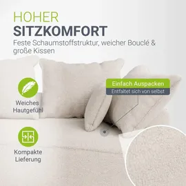 Juskys Sofa Tirano - Ecksofa L-Form, inkl. Kissen, 4-Sitzer Eckcouch, Bouclé Creme &