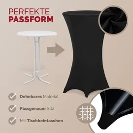 DETEX DETEX® Stehtisch Husse 2er Set Schwarz 70-75cm Verstärkter Fußbereich 30°C Waschbar Stehtischhussen Stretch Überzug