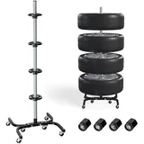 Felgenbaum XL fahrbar für Autoreifen bis 295mm – Reifenständer belastbar bis 150kg inkl. Reifen Markierer – Reifenbaum mit Rollen & Feststeller – Felgenständer für 4 Reifen/Felgen 16-24 Zoll