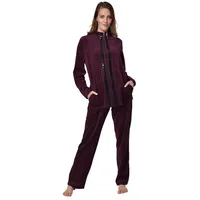RAIKOU Hausanzug Damen Velours Nicki-Anzug Freizeitanzug Hausanzug (2 tlg) zwei glänzende, schwarze Paillettenreihen rot 48/50