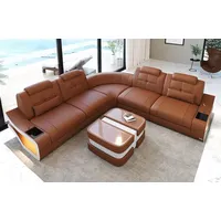 Sofa Dreams Ecksofa Ledercouch Sofa Leder Elena L Form lang Couch, L-Form Ledersofa mit LED-Beleuchtung braun