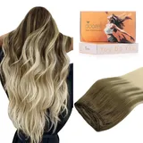 DOORES HaarverläNgerung Echthaar, Sandbraun Bis Platinblond 45cm (18zoll) 100g, Tressen Echthaar Glattes Haar Extensions Echthaar Tressen Zum EinnäHen