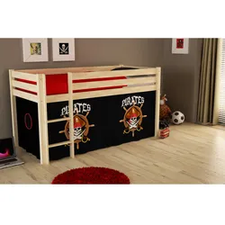 Vipack Spielbett Pino mit Textilset "Pirates", Kiefer massiv natur lackiert
