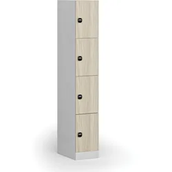 Schließfachschrank, 4 Fächer, 1850 x 300 x 500 mm, RFID-Schloss, laminierte Tür, Eiche natur