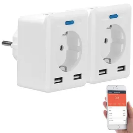 Luminea Home Control WLAN-Steckdose, 2 USB-Ports, App, für Alexa, Google Assistant, Siri