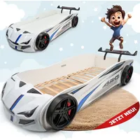 MARQA Autobett 90x200 Kinderbett Rennwagenbett Polizeiautobett  inkl.Rollrost, Weiß Rennwagenbett ohne Matratze - Weiß