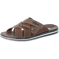 Pantolette RIEKER, Herren, Gr. 40, braun, Lederimitat, Textil, used, sportlich, Schuhe, mit modischen Logoapplikationen