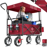 KESSER KESSER® Bollerwagen faltbar mit Dach Handwagen Transportkarre Gerätewagen inkl. 2 Netztaschen und Einer Außentasche klappbar Vollgummi-Reifen bis 100 kg Tragkraft Mit Vorderrad-Bremse