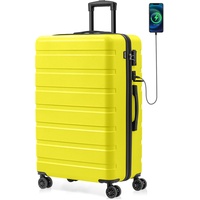 AnyZip Hartschalenkoffer Leicht Reisekoffer Trolley Rollkoffer mit TSA Schloss und 4 Rollen USB,PC+ABS Hartschale(Gelb,XL)