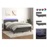 vidaXL Boxspringbett mit Matratze & LED Dunkelgrau 140x200 cm Samt