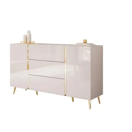 lookway SIDEBOARD mit Schubladen ONYX Kaschmir auf goldenen Beinen Hochglanz