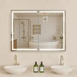 Vevor beleuchteter Medizinschrank mit Spiegel (60 x 80 cm) Wandmontage, 3-farbig dimmbarer mit HD-Spiegel, Memory-Funktion/verstellbaren Regalen, Stauraum/Steckdosen und USBs
