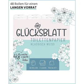 glücksblatt Toilettenpapier KLASSISCH WEISS 3-lagig 48 Rollen x 150 Blatt